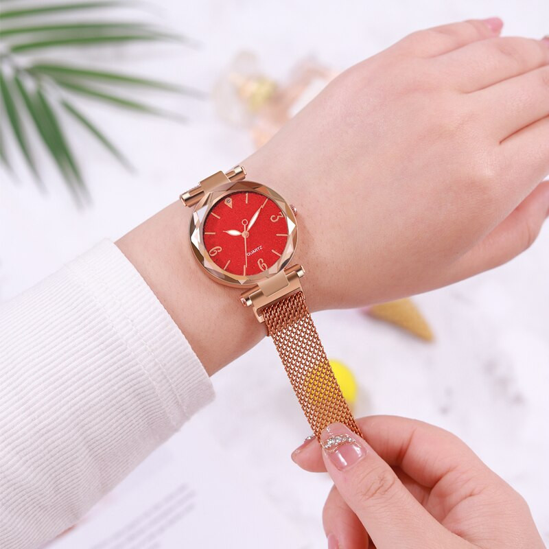 Reloj Mujer 2023. gada luksusa modes sieviešu rokassprādzes kvarca pulkstenis. Vienkāršs sieviešu rozā zelta sieta jostas magnētiskais pulkstenis Relogio Feminino