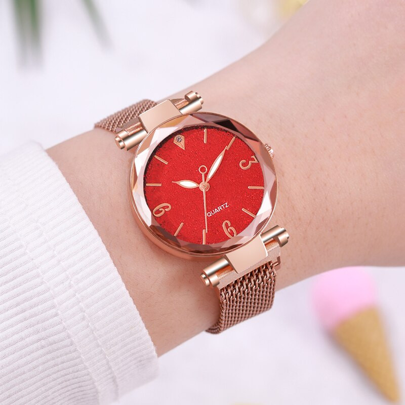 Reloj Mujer 2023. gada luksusa modes sieviešu rokassprādzes kvarca pulkstenis. Vienkāršs sieviešu rozā zelta sieta jostas magnētiskais pulkstenis Relogio Feminino