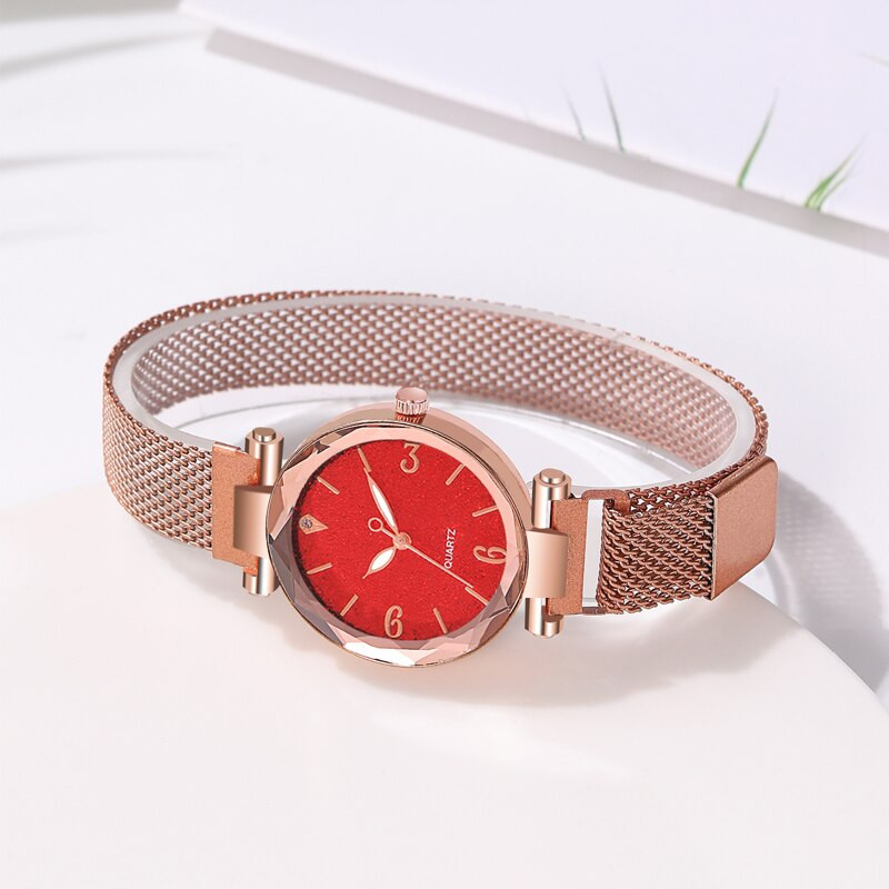 Reloj Mujer 2023. gada luksusa modes sieviešu rokassprādzes kvarca pulkstenis. Vienkāršs sieviešu rozā zelta sieta jostas magnētiskais pulkstenis Relogio Feminino