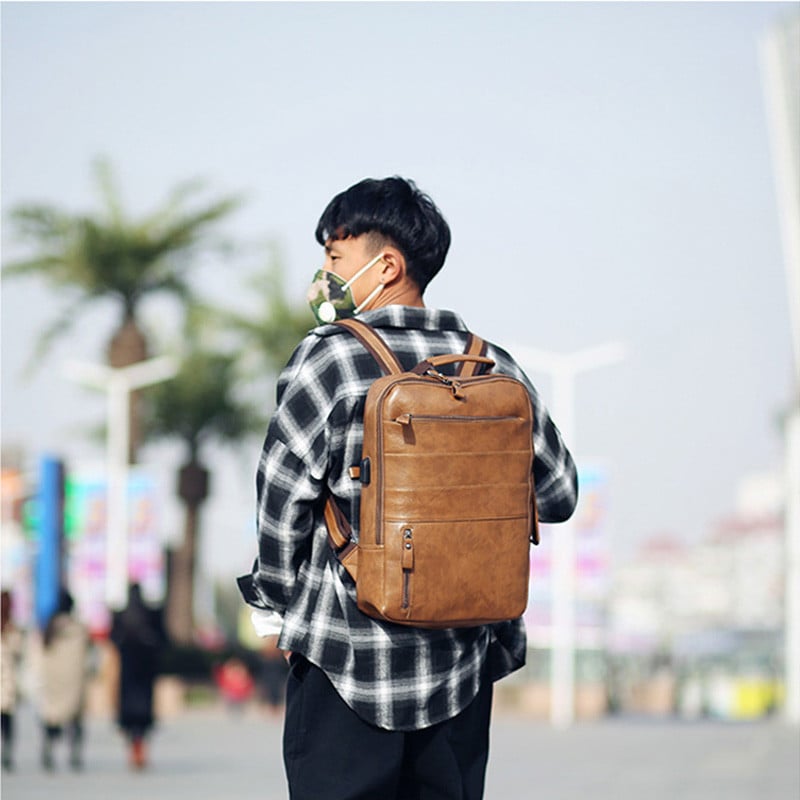 Rucsac vintage de mare capacitate pentru laptop pentru bărbați, impermeabil, pentru bărbați, pachet elegant din piele PU pentru adolescenți, pentru bărbați