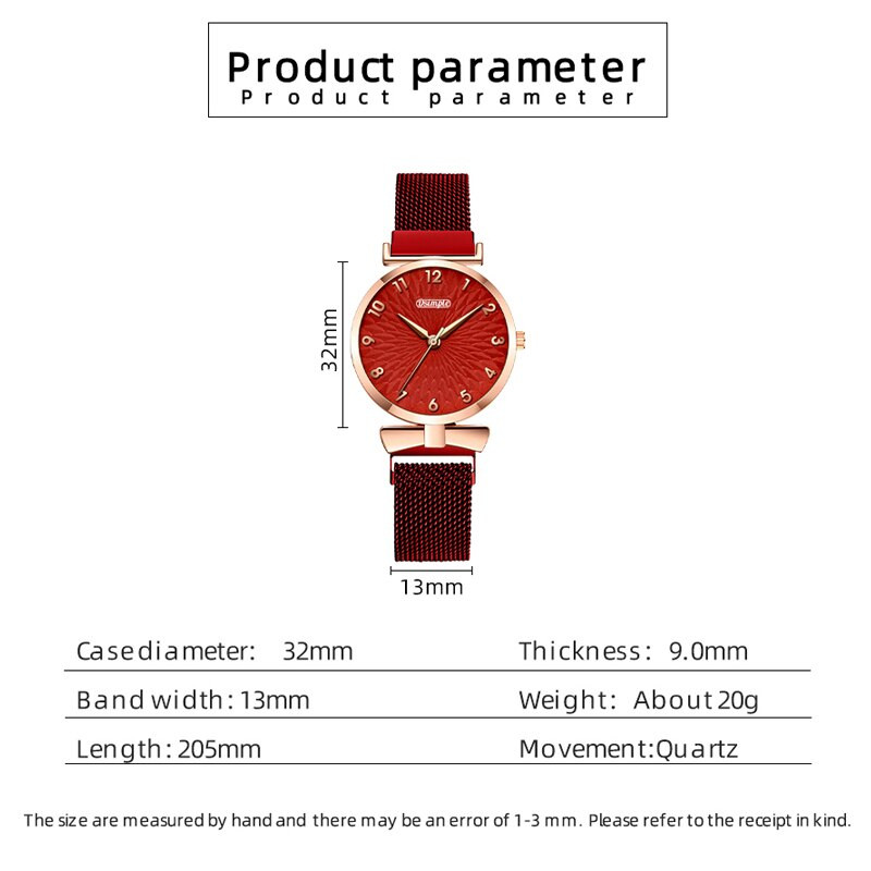 2 DB szett luxus női karkötő kvarc órák női mágneses óra női ruha piros számlapos karóra óra Reloj Hombre