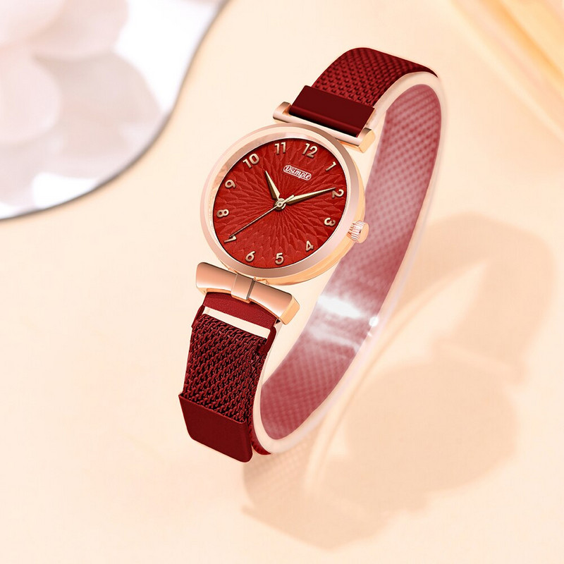 2 DB szett luxus női karkötő kvarc órák női mágneses óra női ruha piros számlapos karóra óra Reloj Hombre