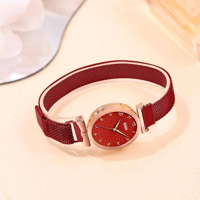 2 DB szett luxus női karkötő kvarc órák női mágneses óra női ruha piros számlapos karóra óra Reloj Hombre