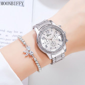 2022. aasta naiste käekellad Moodne roosakuldne käevõrukomplekt Naiste käekellad roostevabast terasest hõbedast rihmast naiste kvartskell