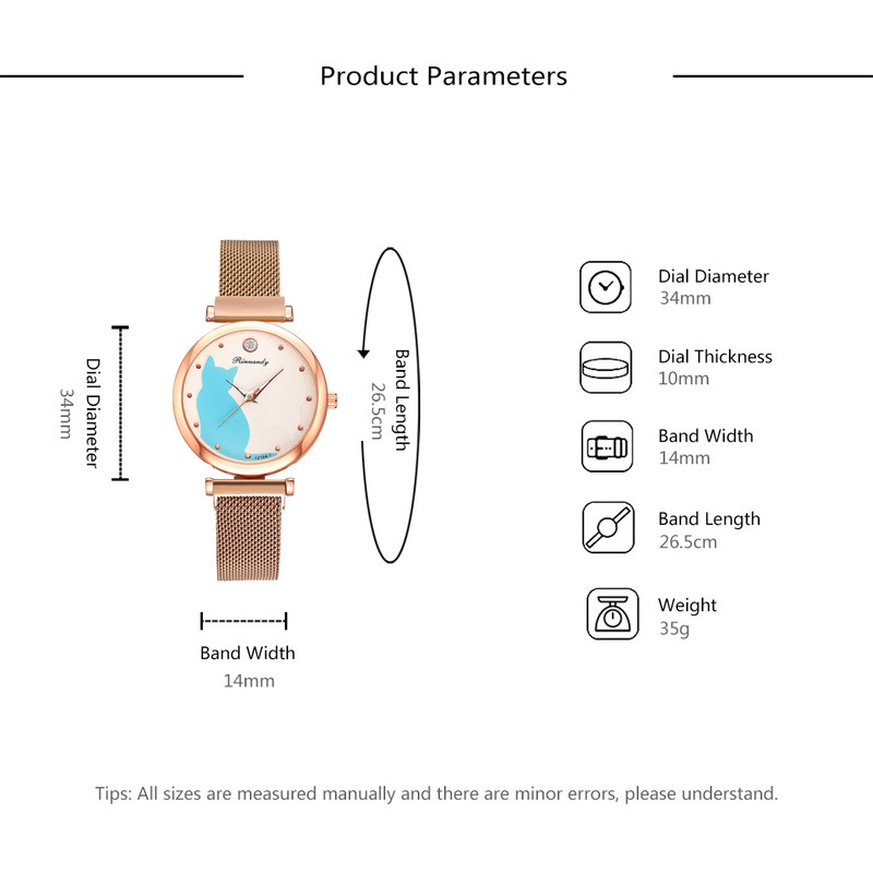 5 buc/set ceasuri de damă cu cadran de pisică drăguț pentru femei, ceas de mână cu quartz, brățară din plasă, ceasuri de damă