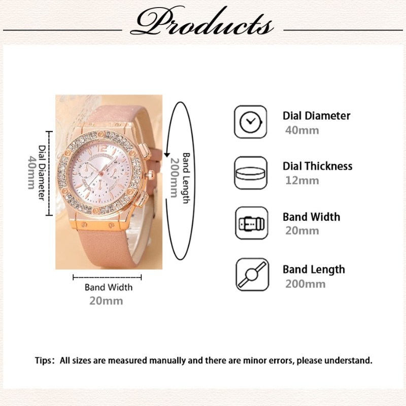 2GB komplekts Sieviešu pulkstenis Luksuss Rhinestone Fashion Elegants sakausējuma rokas pulkstenis sievietēm Dāvanu kvarca pulkstenis Rozā zelta rokassprādze NEKAS