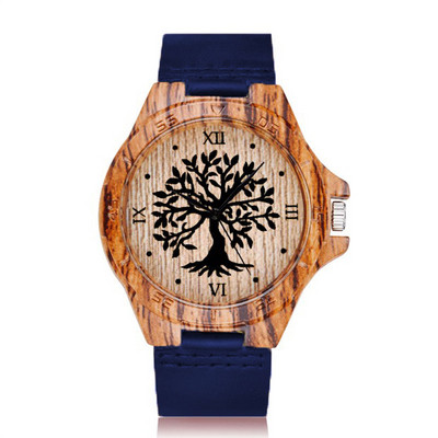 Ceas din lemn de copac natural, cuarț, ceas de mână din piele naturală pentru femei, design cu arbore de viață, cadouri de modă pentru femei