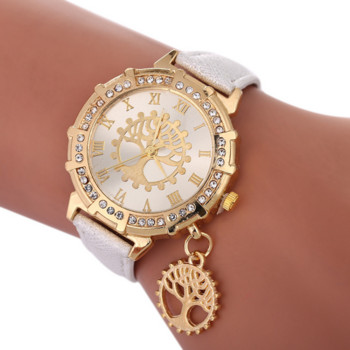 Γυναικεία ρολόγια Tree Print Fashion Γυναικείο ρολόι βραχιόλι Casual δερμάτινο λουράκι Γυναικείο ρολόι χαλαζία Βραχιόλι Montre Femme