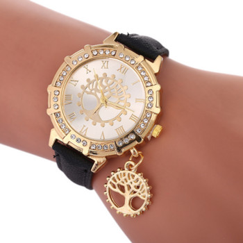 Γυναικεία ρολόγια Tree Print Fashion Γυναικείο ρολόι βραχιόλι Casual δερμάτινο λουράκι Γυναικείο ρολόι χαλαζία Βραχιόλι Montre Femme