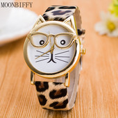 Leopárd macskaarc Női Genfi óra Bőr szíjas Analóg Kvarc Karóra Gyerekóra Arany Női Karóra Relogio Feminino