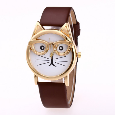 Leopárd macskaarc Női Genfi óra Bőr szíjas Analóg Kvarc Karóra Gyerekóra Arany Női Karóra Relogio Feminino