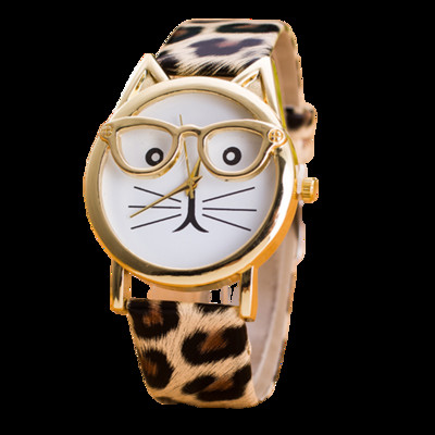 Leopárd macskaarc Női Genfi óra Bőr szíjas Analóg Kvarc Karóra Gyerekóra Arany Női Karóra Relogio Feminino
