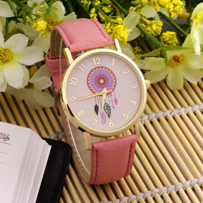Γυναικεία Casual Ρολόγια Μόδα Dream Catcher Flower Quartz για Ρολόι Μαύρο Δερμάτινο Γυναικείο Ροζ Φόρεμα Ρολόγια Δώρα Reloj Mujer часы