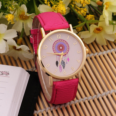 Γυναικεία Casual Ρολόγια Μόδα Dream Catcher Flower Quartz για Ρολόι Μαύρο Δερμάτινο Γυναικείο Ροζ Φόρεμα Ρολόγια Δώρα Reloj Mujer часы