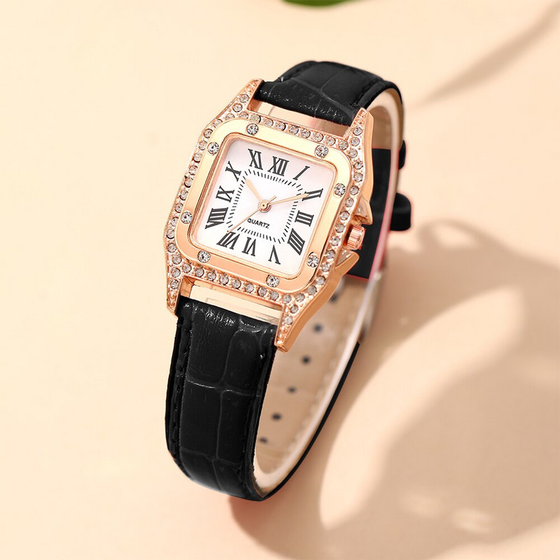 2023 Ceasuri de damă de modă pentru femei Ceas de mână cu cuarț cu stras pătrat înstelat Ceas casual din piele neagră de damă Reloj Mujer