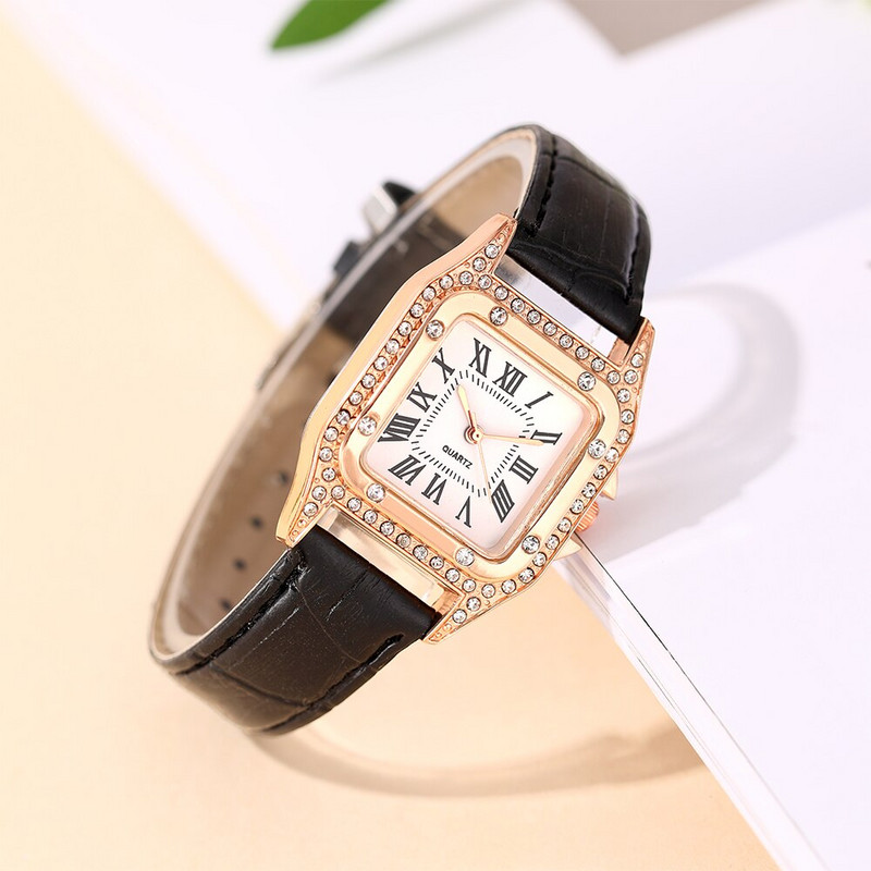 2023 Ceasuri de damă de modă pentru femei Ceas de mână cu cuarț cu stras pătrat înstelat Ceas casual din piele neagră de damă Reloj Mujer