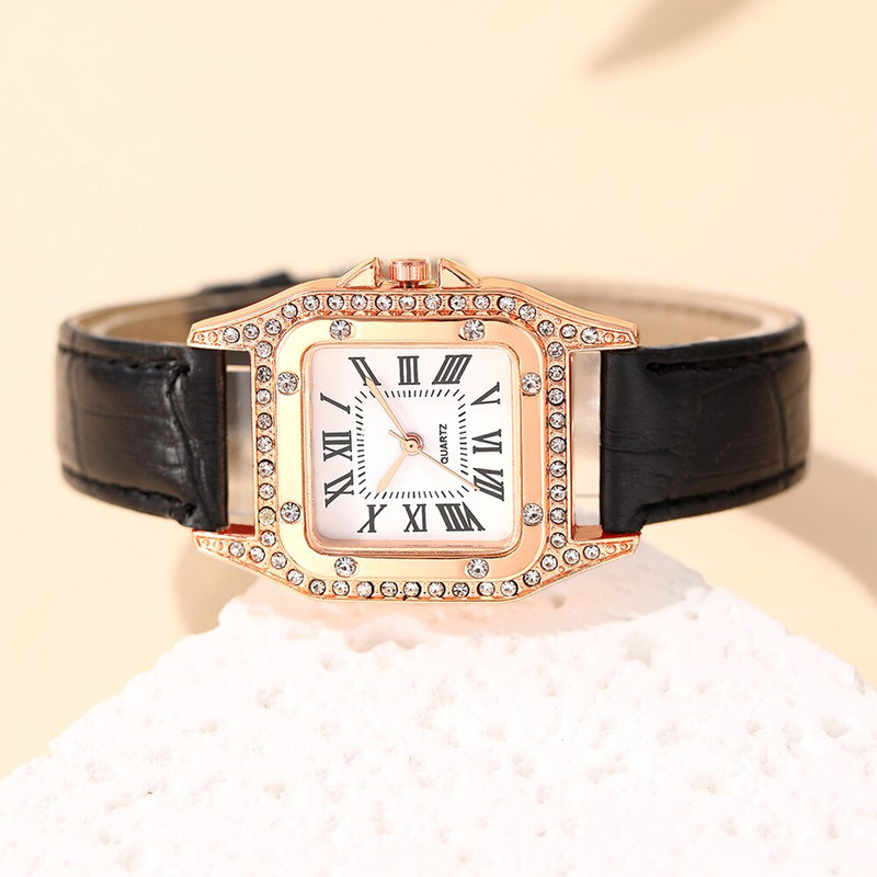 2023 Ceasuri de damă de modă pentru femei Ceas de mână cu cuarț cu stras pătrat înstelat Ceas casual din piele neagră de damă Reloj Mujer