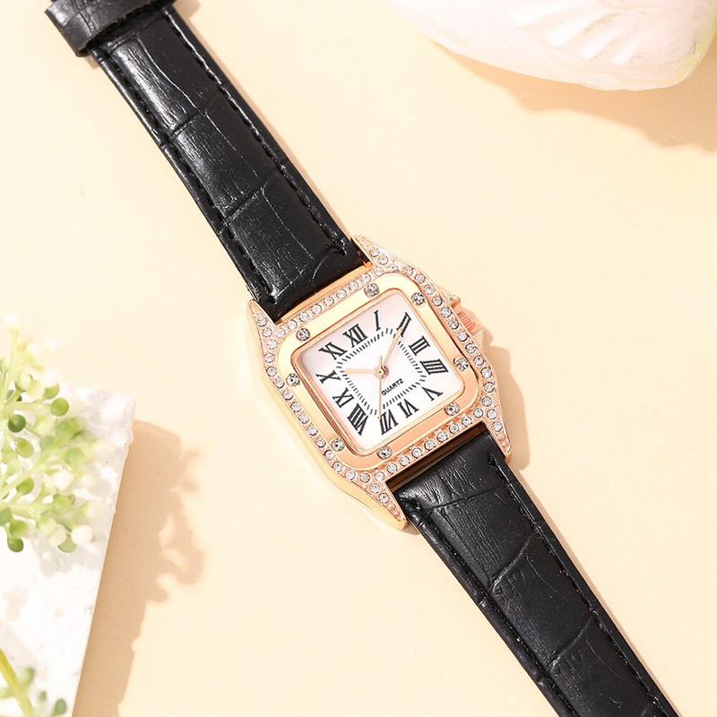 2023 Ceasuri de damă de modă pentru femei Ceas de mână cu cuarț cu stras pătrat înstelat Ceas casual din piele neagră de damă Reloj Mujer