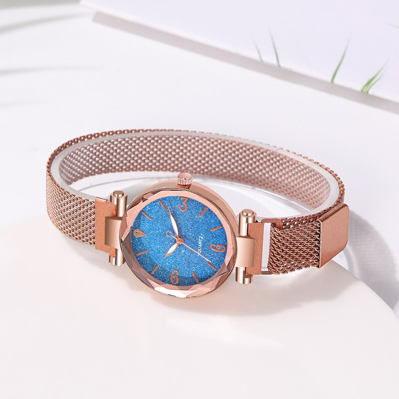 Reloj Mujer luksusa modes sieviešu rokas pulkstenis ar purpursarkanu ciparnīcu kvarca rokas pulkstenis, vienkāršs rozā zelta sieta jostas magnētiskais sieviešu pulkstenis Relogio Feminino