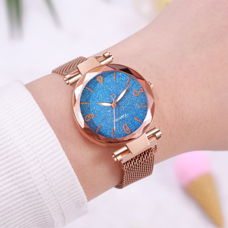 Reloj Mujer luksusa modes sieviešu rokas pulkstenis ar purpursarkanu ciparnīcu kvarca rokas pulkstenis, vienkāršs rozā zelta sieta jostas magnētiskais sieviešu pulkstenis Relogio Feminino