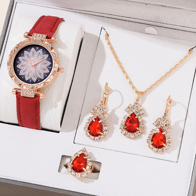 Set 5 bucăți ceasuri femei, curea din piele, ceas pentru femei, simplu casual, ceas de mână analog, brățară, cadou Montre Femme (fără cutie)