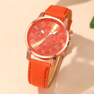 Reloj Mujer Módne dámske hodinky Dámske oranžové kožené quartzové náramkové hodinky pre ženy Business Casual hodinky Relogio Feminino