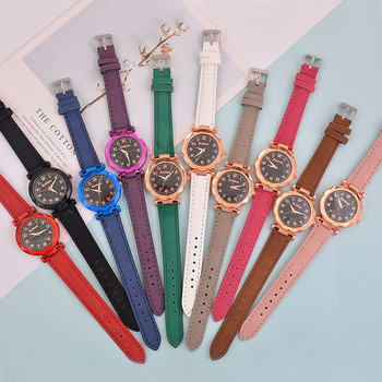 Дамски часовници Starry Sky Bright Корейски дамски кварцов часовник Дамски часовник с червен кожен колан relogio feminino