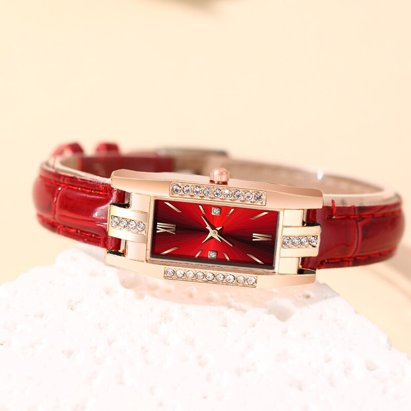 Divat Xiaohong bőrszíjas gyémánt négyzet alakú órák Női karóra Elegáns retro női karóra Dekoratív karóra Reloj Mujer