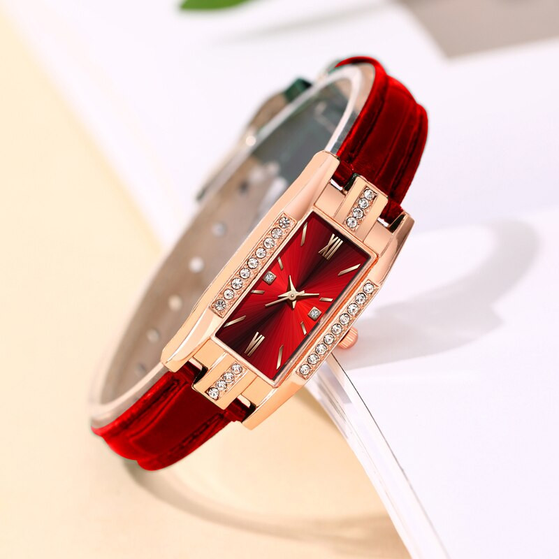 Divat Xiaohong bőrszíjas gyémánt négyzet alakú órák Női karóra Elegáns retro női karóra Dekoratív karóra Reloj Mujer