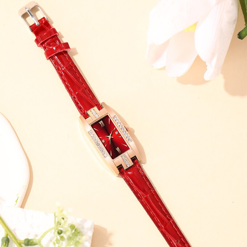 Divat Xiaohong bőrszíjas gyémánt négyzet alakú órák Női karóra Elegáns retro női karóra Dekoratív karóra Reloj Mujer