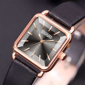 Γυναικεία ρολόγια μόδας 2023 Πολυτελή τετράγωνα γυναικεία ρολόγια ροζ χρυσού χαλαζία Casual μαύρο δερμάτινο ρολόι χειρός Reloj Mujer