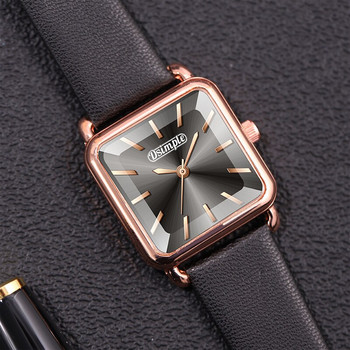 Γυναικεία ρολόγια μόδας 2023 Πολυτελή τετράγωνα γυναικεία ρολόγια ροζ χρυσού χαλαζία Casual μαύρο δερμάτινο ρολόι χειρός Reloj Mujer