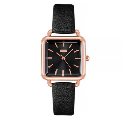 2023, ceasuri de modă pentru femei, de lux, pătrate, pentru femei, ceas simplu cu quartz din aur roz, ocazional, din piele neagră, ceas de mână Reloj Mujer