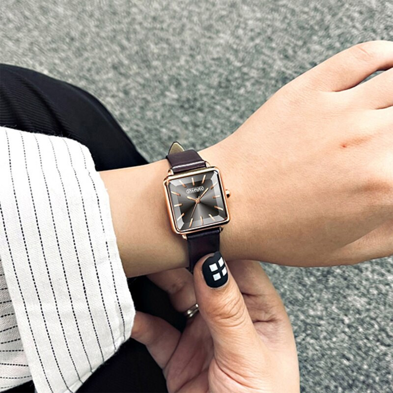 2023, ceasuri de modă pentru femei, de lux, pătrate, pentru femei, ceas simplu cu quartz din aur roz, ocazional, din piele neagră, ceas de mână Reloj Mujer