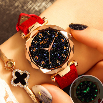 Луксозен часовник Starry Sky за жени, моден дамски кварцов ръчен часовник, червен кожен водоустойчив часовник relogio feminino zegarek damski