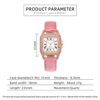 Μόδα γυναικεία ρολόγια 2023 για γυναίκες Τετράγωνο ρολόι καρπού με αστέρι στρας από χαλαζία Γυναικείο casual ροζ δερμάτινο ρολόι Reloj Mujer