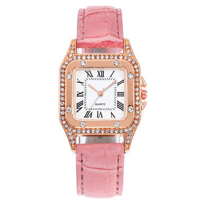 2023-as divatos női órák négyszögletes strasszos kvarc kvarc karóra női alkalmi rózsaszín bőr karóra Reloj Mujer