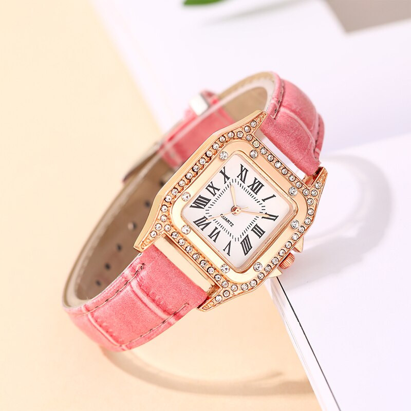 2023-as divatos női órák négyszögletes strasszos kvarc kvarc karóra női alkalmi rózsaszín bőr karóra Reloj Mujer
