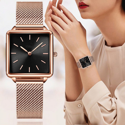 Reloj Mujer Luksuslikud naiste käekellad Rose Gold Lihtne magnetvõrgust rihmarihm Kell Naiste moe ruudukujuline käekell Zegarek Damski