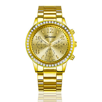 2 τμχ Γυναικείο ρολόι στρας πολυτελείας διαμάντια Κομψό γυναικείο ρολόι χαλαζία Ροζ χρυσό από ανοξείδωτο ατσάλι Γυναικείο ρολόι χειρός Relógio