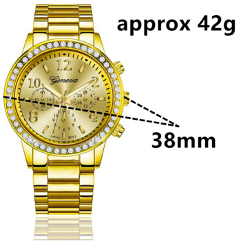 2 τμχ Γυναικείο ρολόι στρας πολυτελείας διαμάντια Κομψό γυναικείο ρολόι χαλαζία Ροζ χρυσό από ανοξείδωτο ατσάλι Γυναικείο ρολόι χειρός Relógio