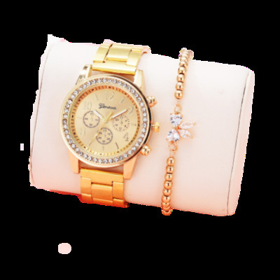 2tk Luksuslik teemantkivist kivist käekell naiste elegantne naiste kvartskell Rose Gold roostevabast terasest rihmaga naiste käekell Relógio