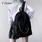 Y Demo Harajuku Punk Canvas Femei Rucsac Preppy Style Hollow Out Cercuri Lanțuri Geanta Neagră Techwear Tide