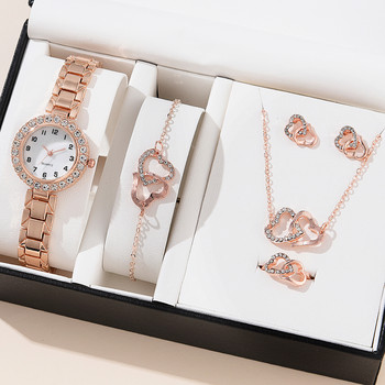 Σετ 6 τμχ Νέο Γυναικείο ρολόι Πολυτελές ρολόι χειρός κρυστάλλου χαλαζία Casual Ρολόγια Γυναικείο ρολόι για δώρο Relogio Femenino No Box