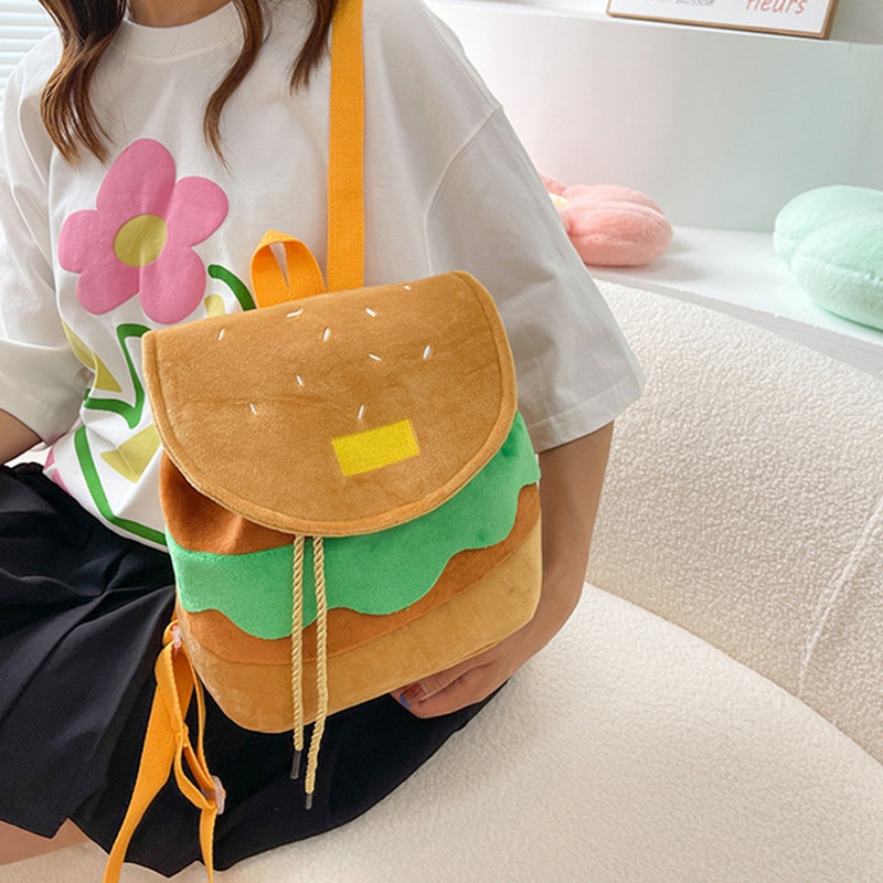 Rucsac pentru femei, în formă de hamburger, cu șnur, geantă de zi cu zi, pachet multifuncțional