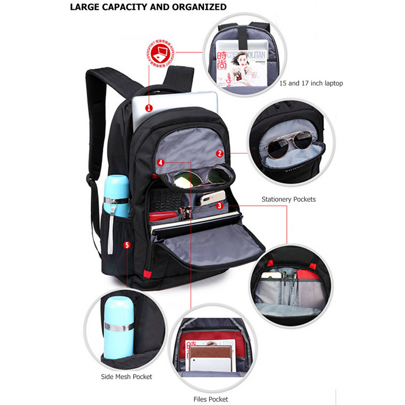 Crossten Swiss-Multifunctional Water Resistan Travel Bags 17 colių nešiojamojo kompiuterio kuprinė Itin patvari didelės talpos mokyklinė rankinė