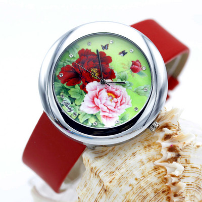 Shsby brand cvijeća Satovi s kožnim remenom Ženski sat odijevanja Modni djevojački Ležerni kvarcni sat Ženski kvarcni sat sa kamenčićima poklon