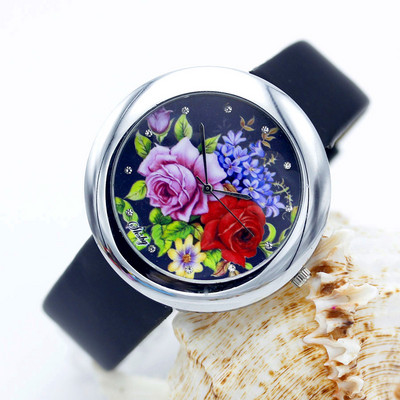 Shsby brand cvijeća Satovi s kožnim remenom Ženski sat odijevanja Modni djevojački Ležerni kvarcni sat Ženski kvarcni sat sa kamenčićima poklon