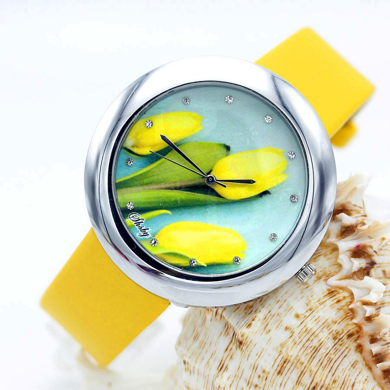 Shsby brand cvijeća Satovi s kožnim remenom Ženski sat odijevanja Modni djevojački Ležerni kvarcni sat Ženski kvarcni sat sa kamenčićima poklon