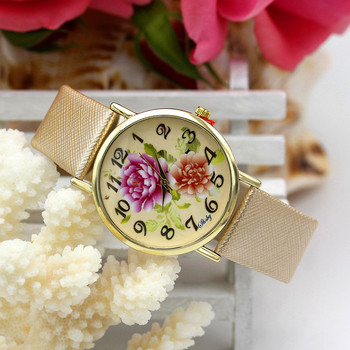Shsby Brand Casual Γυναικεία λουλούδια Δερμάτινα ρολόγια με λουράκι Γυναικείο ρολόι φόρεμα Γυναικείο ρολόι χρυσό ρολόι κορίτσι μόδας χαλαζίας